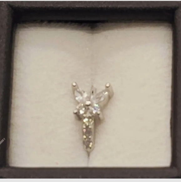 CZ Butterfly Silver Plated Stainless Steel Nose Hoop Ring NWB - Picture 2 of 5